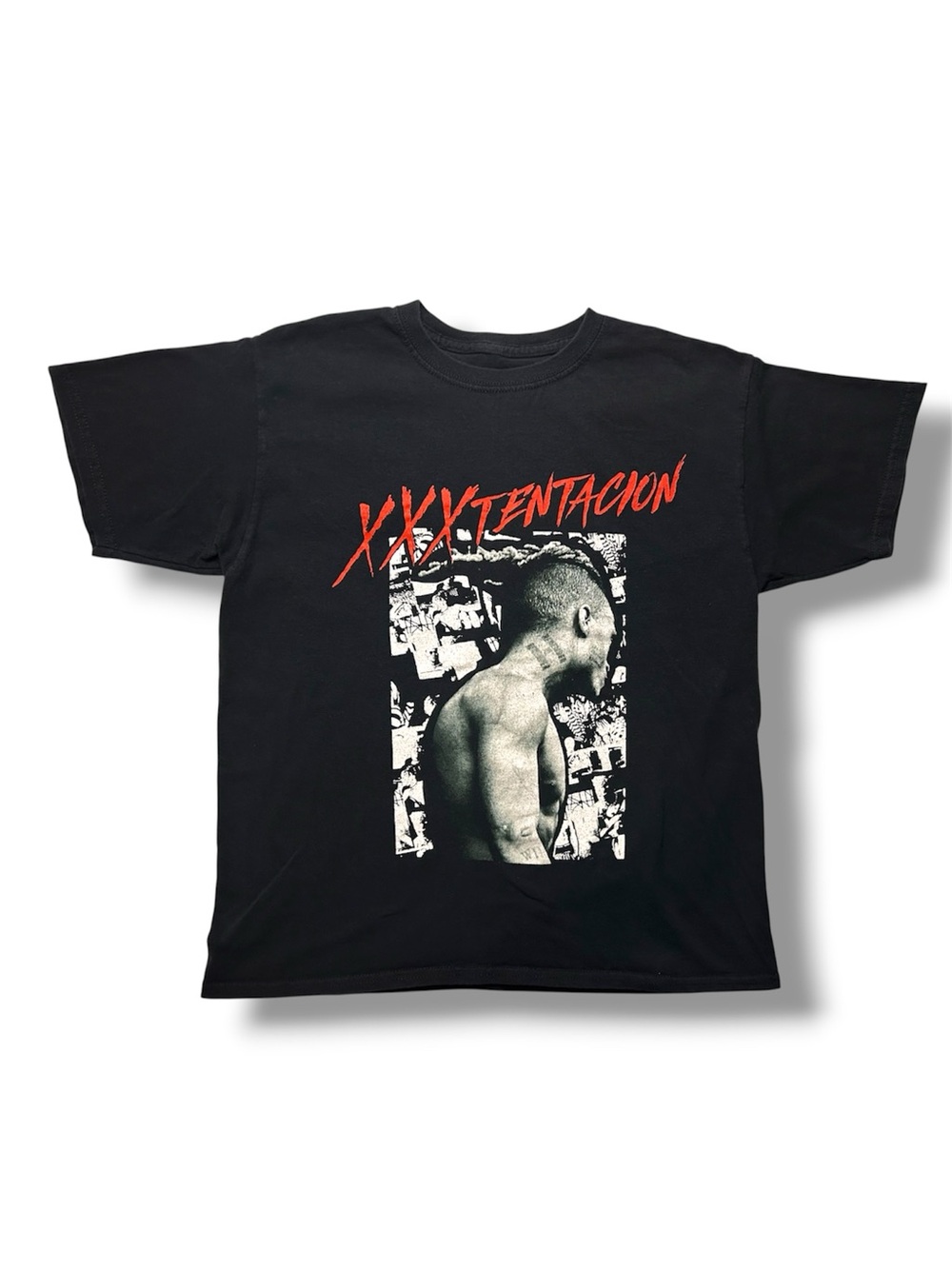 XXXTENTACION Rapper Black Graphic Band Tee with Red Script